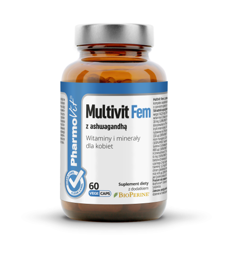 Multivit Fem z ashwagandhą Witaminy i minerały dla kobiet 60 kaps Clean label Pharmovit 5904703902027